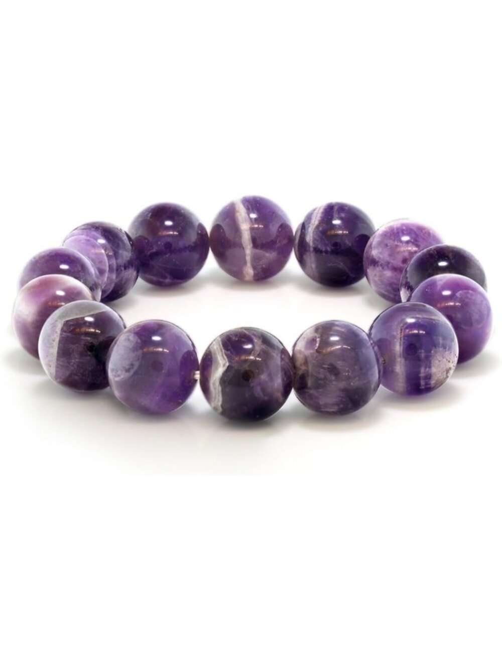 Purple Amethyst Bead Stretchy Bracelet for Women | 8.5 Inch | 16MM Round